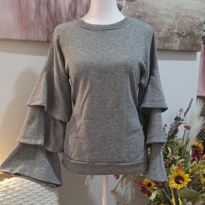 Penelope project- Elegant Boutique Gray Ruffle Sleeve Sweatshirt